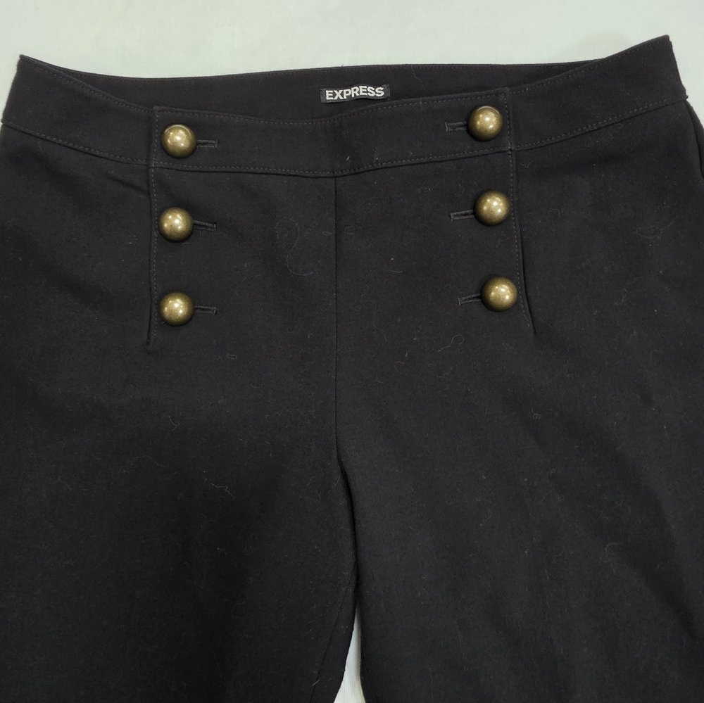 Express Women's Black Sailor Ponte Pants with Gold Buttons